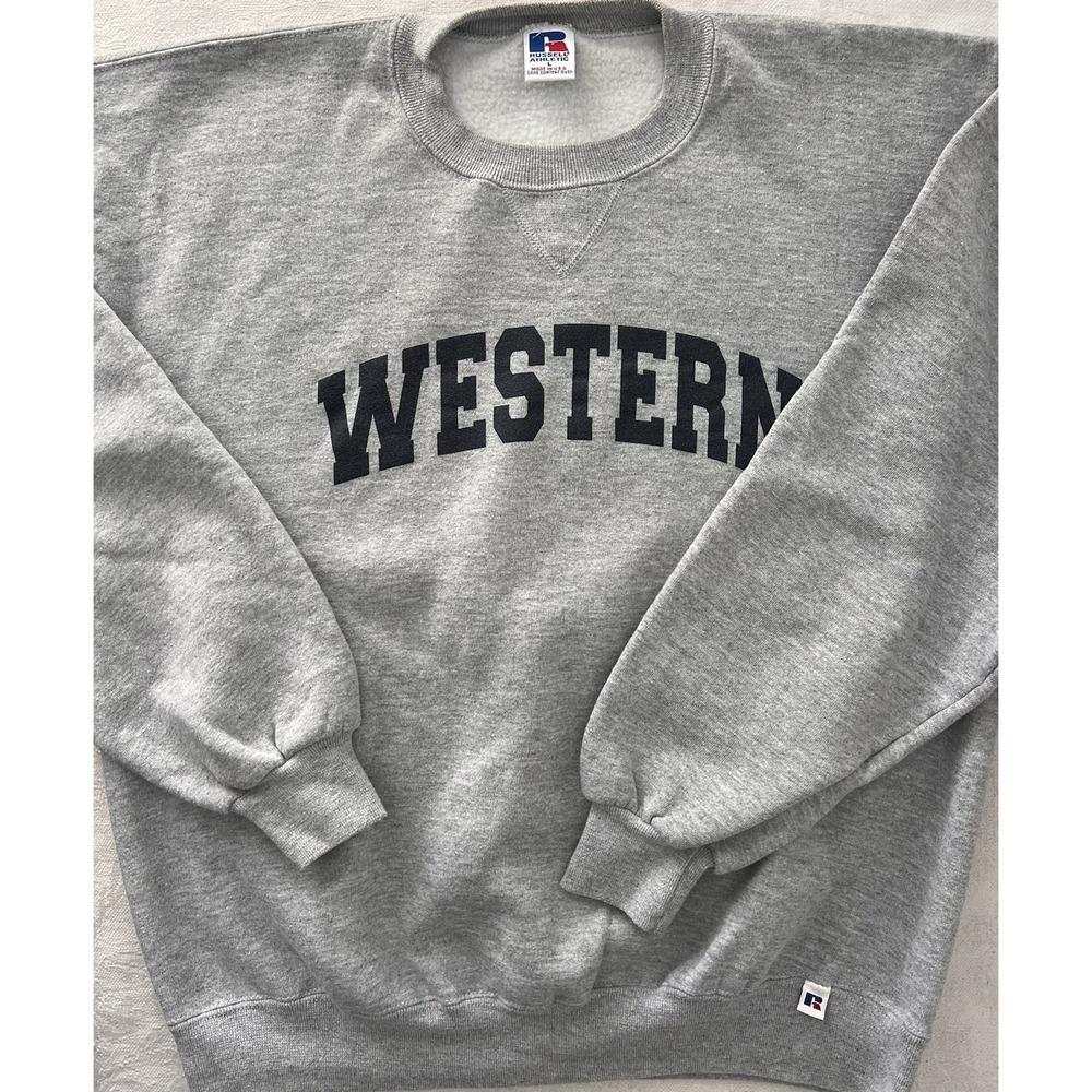 Vintage Russell Athletic Sweatshirt L Made USA Gray WESTERN College Crewneck BOX